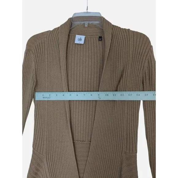 Cabi‎ Cardigan Sweater Womens S Tan Long Open Front Ribbed Sweatheart Style 3164 - Picture 6 of 6